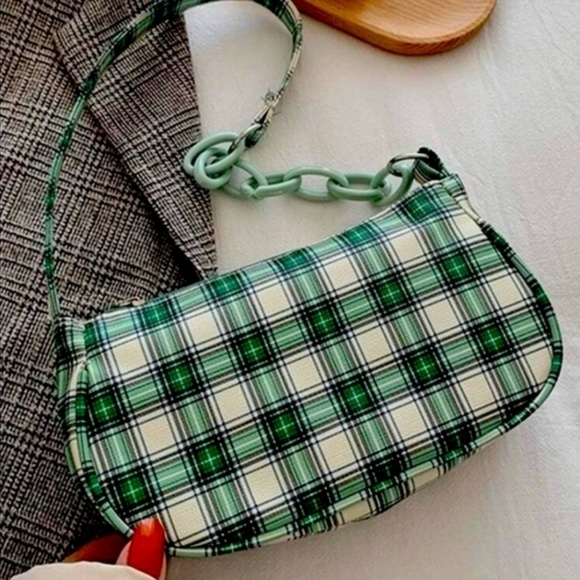 Exclusively Couture Handbags - Green Plaid Baguette Mini Bag